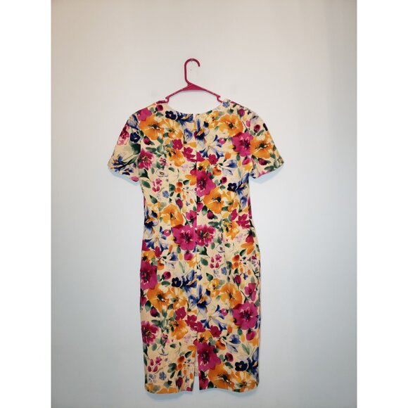 Vtg Maggy London Women 6 100% Silk Dress Bright Floral Career Spring Garden Chic - Picture 2 of 5